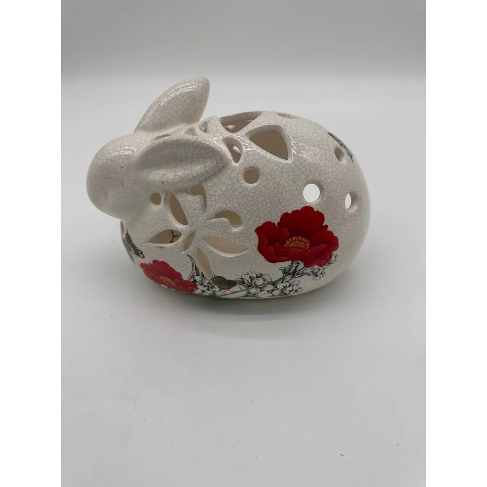 Pier 1 Bunny Rabbit Ceramic Tealight Candle Holder Decor Spring Summer‎ Flowers